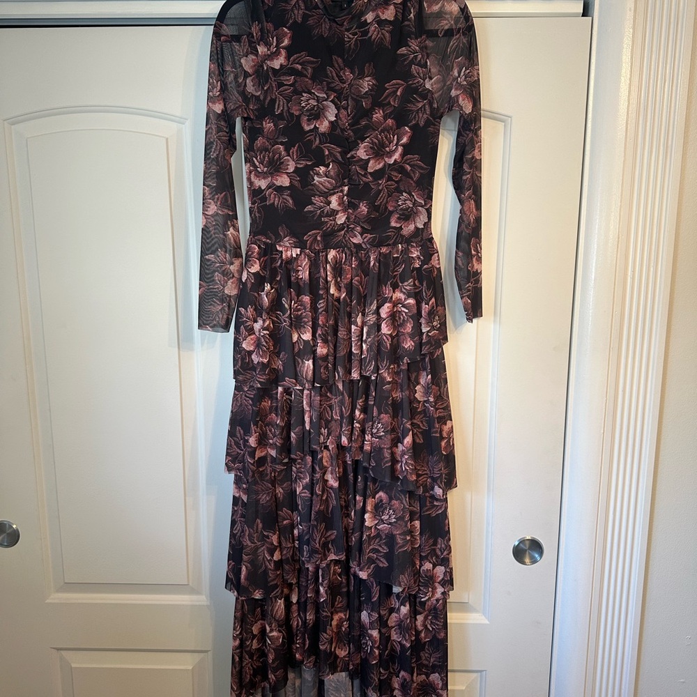 Ted Baker Red Maxi Gown with Long Sleeves and V-Neck